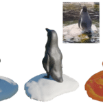 3D-printed tactile model of a penguin, shown from the front and back