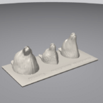 3D-printed tactile plaque with three bear heads and braille labels